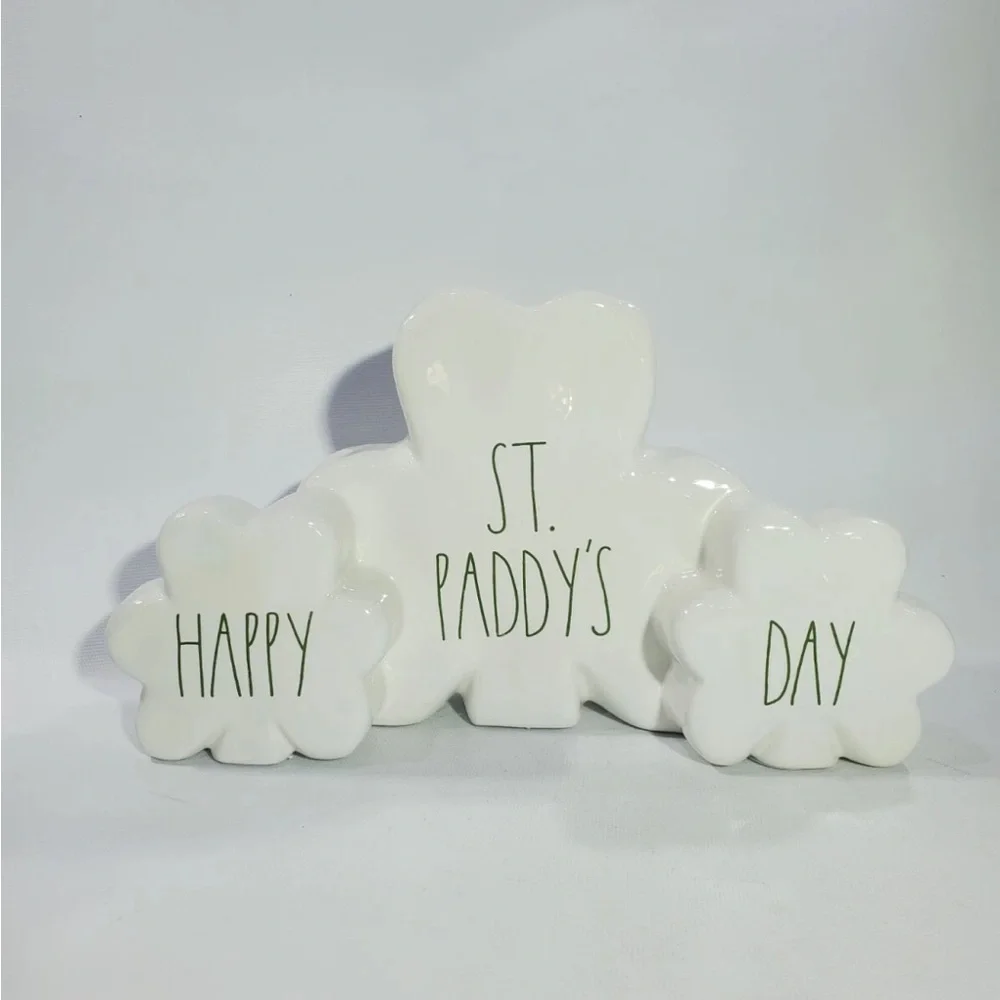 Rae Dunn ST. Patrick's Day HAPPY ST. PADDY'S DAY Ivory Shamrock Decor Brand New